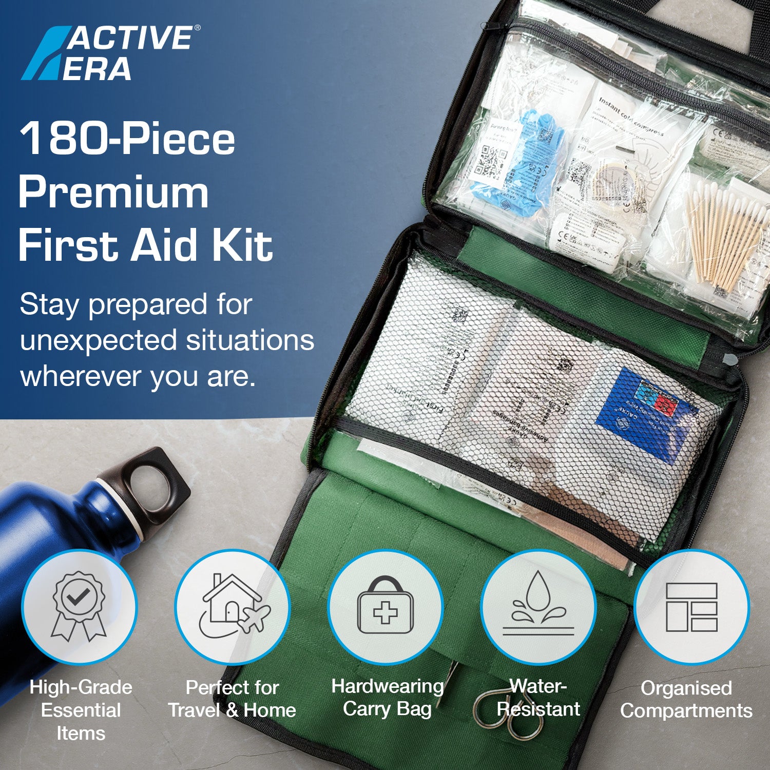 180 Piece Premium First Aid Kit Bag – Green