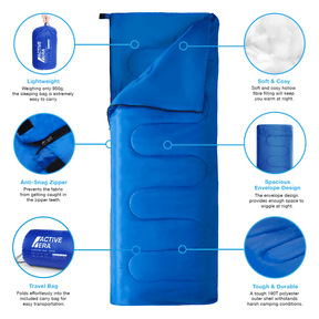 Premium Warm Lightweight Envelope Sleeping Bag (200 GSM) - 2 Seasons