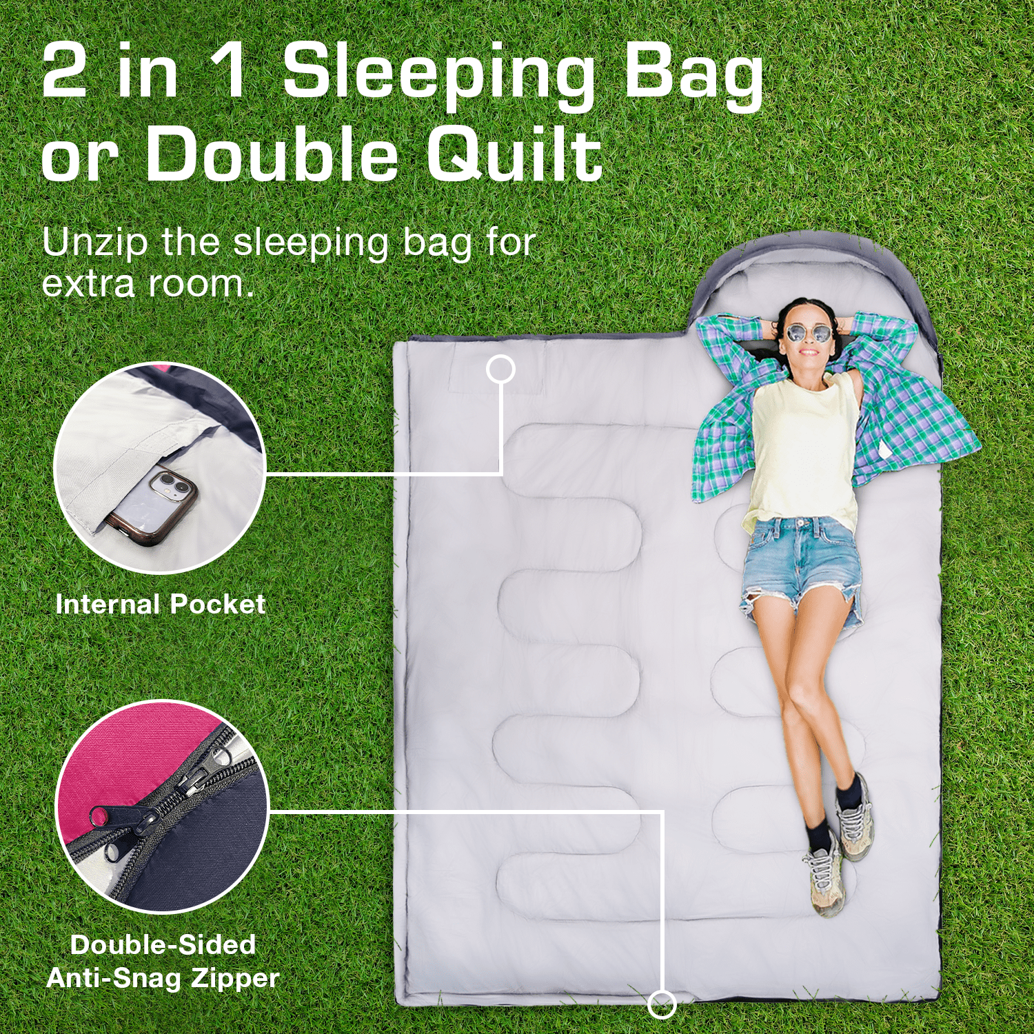 Premium Lightweight Waterproof Sleeping Bag – Compact 250GSM for Mild Weather - Pink