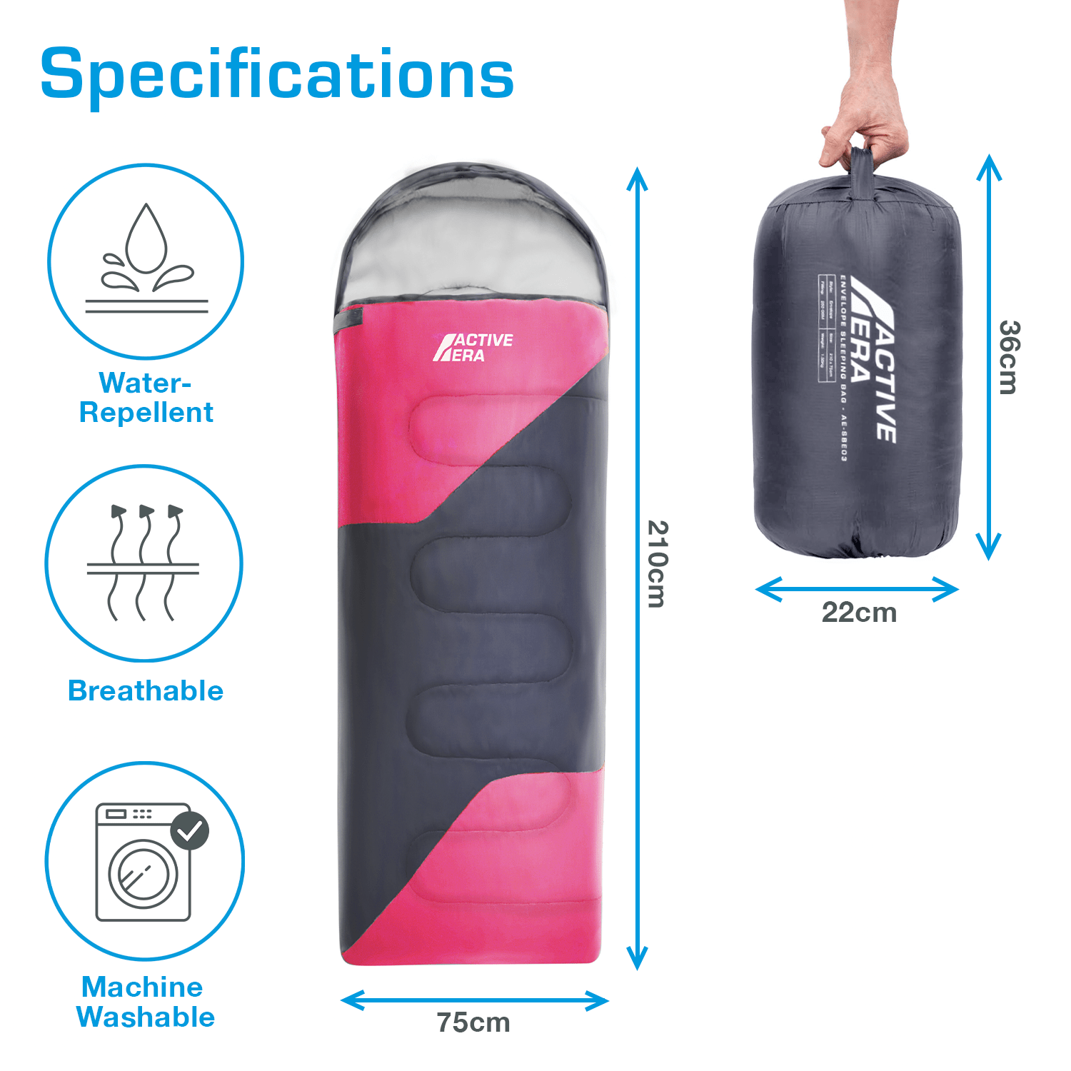 Premium Lightweight Waterproof Sleeping Bag – Compact 250GSM for Mild Weather - Pink