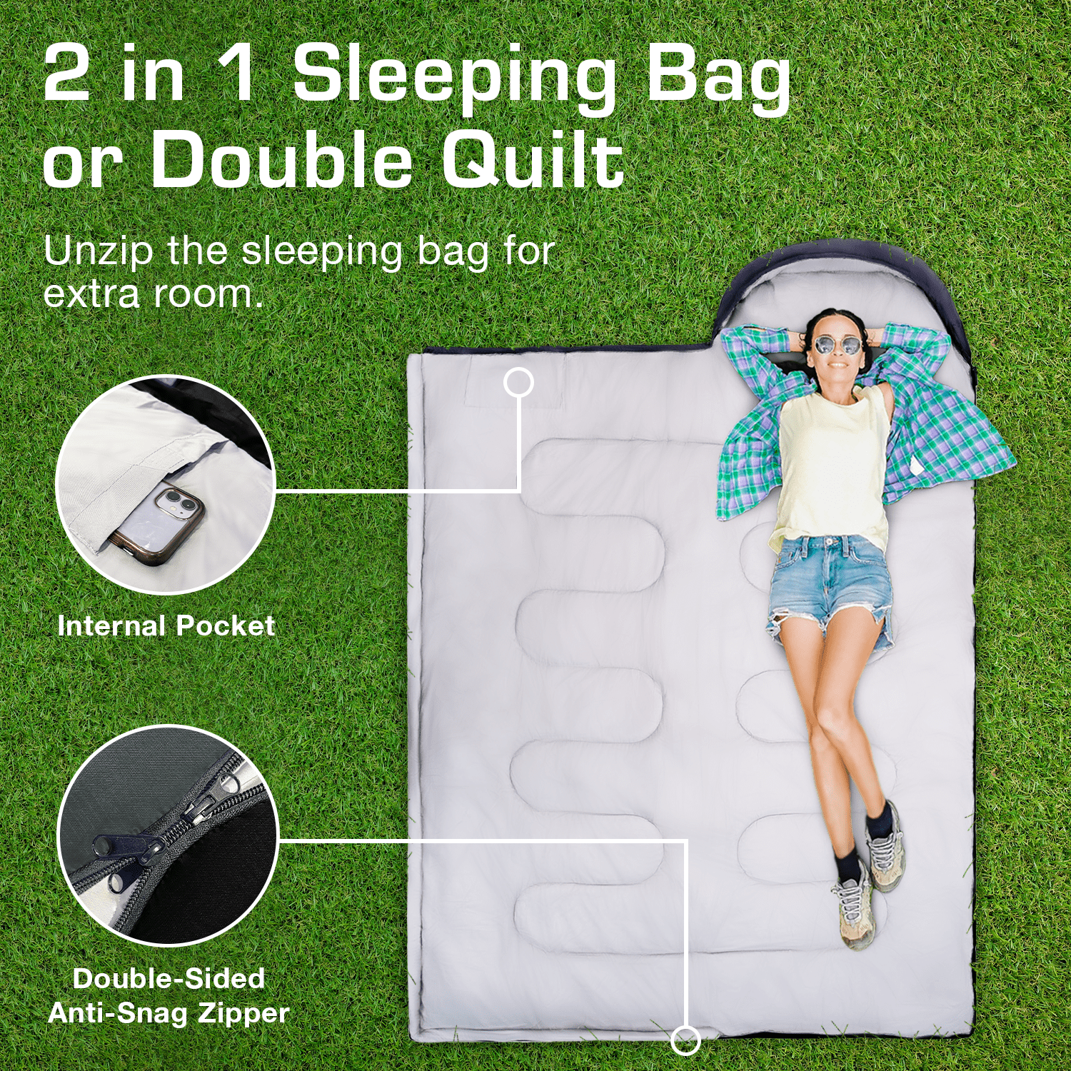 Premium Lightweight Waterproof Sleeping Bag – Compact 250GSM for Mild Weather - Black
