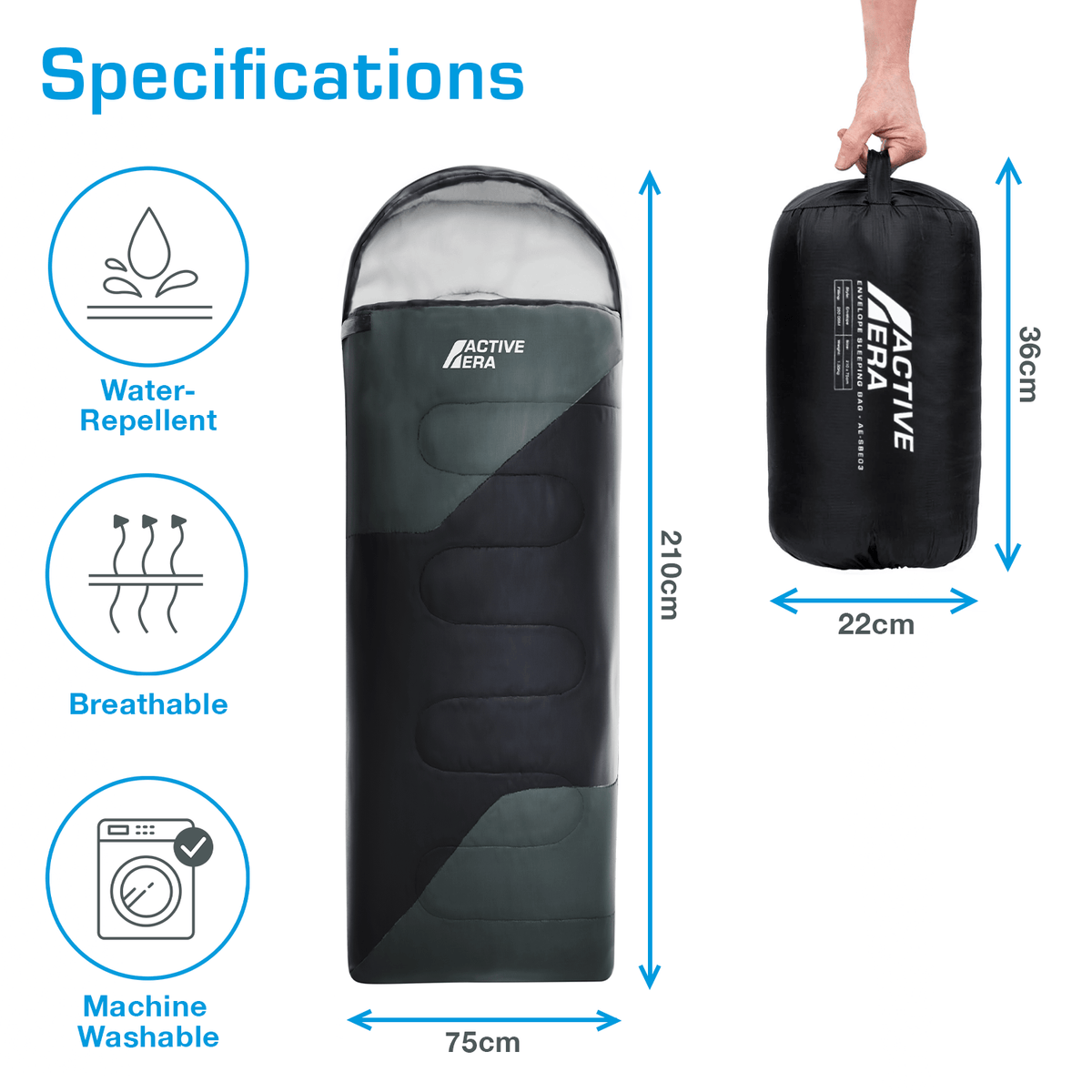 Premium Lightweight Waterproof Sleeping Bag – Compact 250GSM for Mild Weather - Black