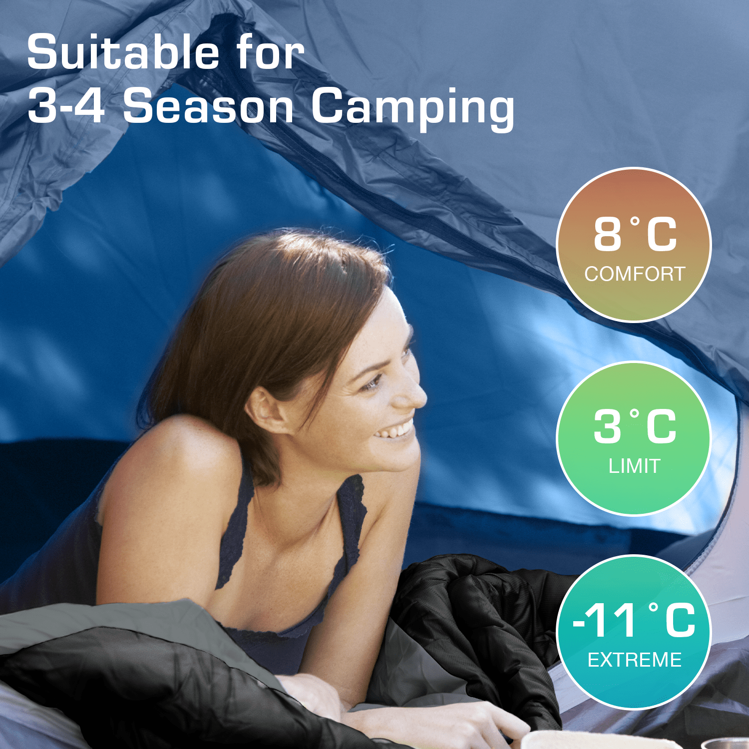 Premium Lightweight Waterproof Sleeping Bag – Compact 250GSM for Mild Weather - Black