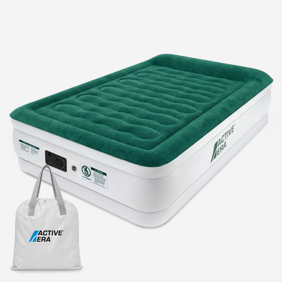 Double Size Comfort Plus Air Bed with Built-In Electric Pump – Green/White