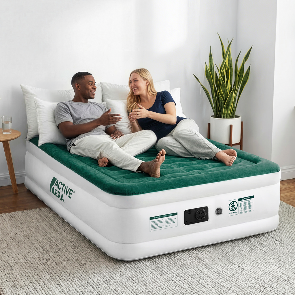 Double Comfort Plus Air Bed Built Electric Pump – Green White