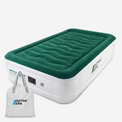 Single Comfort Plus Air Bed with Built-In Electric Pump – Green/White