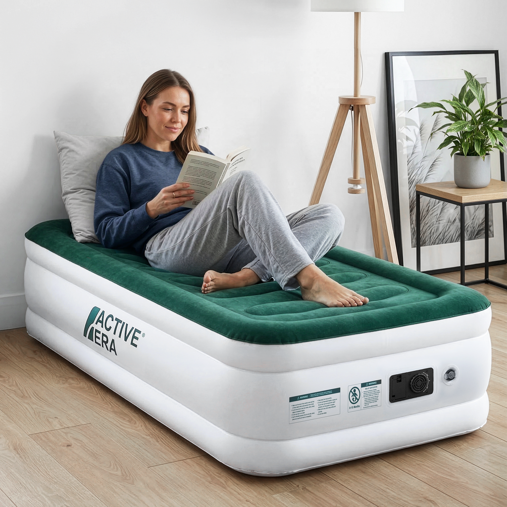 Single Comfort Plus Air Bed Built Electric Pump – Green White