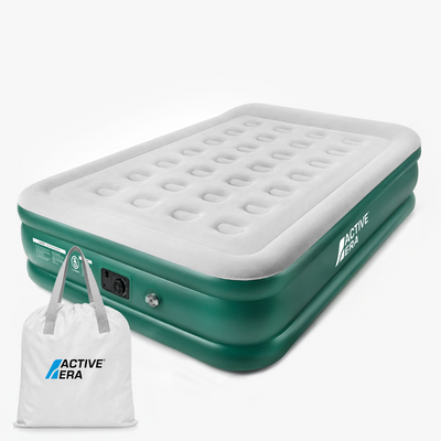Double Size Comfort Air Bed with Built-In Electric Pump – Green/White