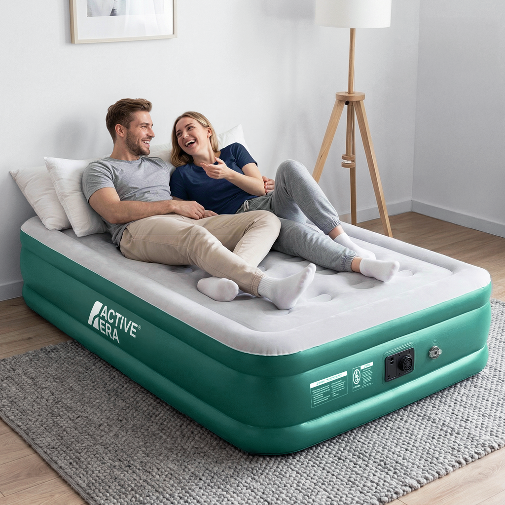 Double Comfort Air Bed Built Electric Pump – Green White