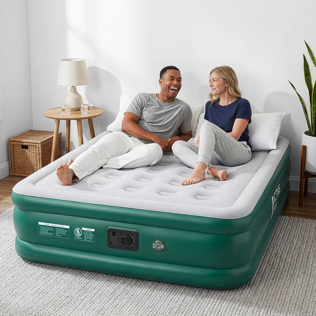 King Comfort Air Bed Built Electric Pump – Green White