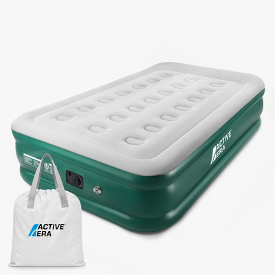 Single Comfort Air Bed with Built-In Electric Pump  – Green/White
