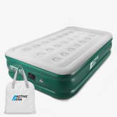 Single Comfort Air Bed with Built-In Electric Pump  – Green/White