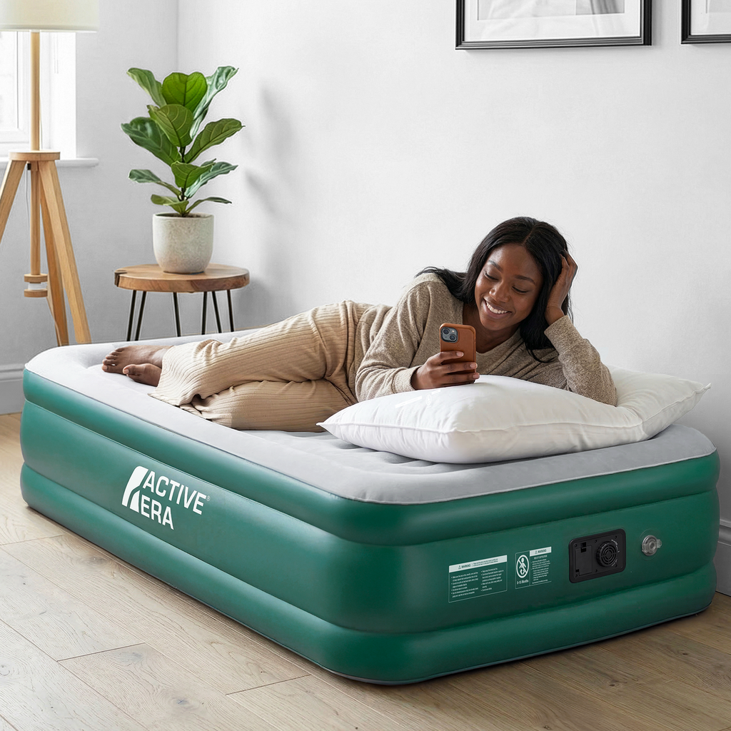 Single Comfort Air Bed Built Electric Pump – Green White