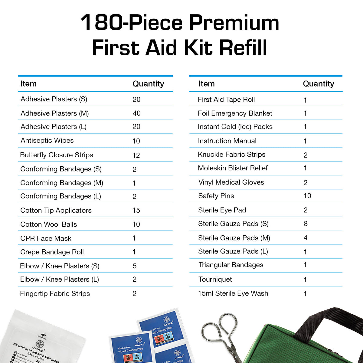 180 Piece Premium First Aid Kit Refill