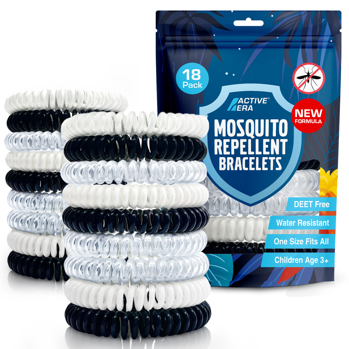 Explorer Mosquito Repellent Bands - 18 Pack - Black, White and Clear