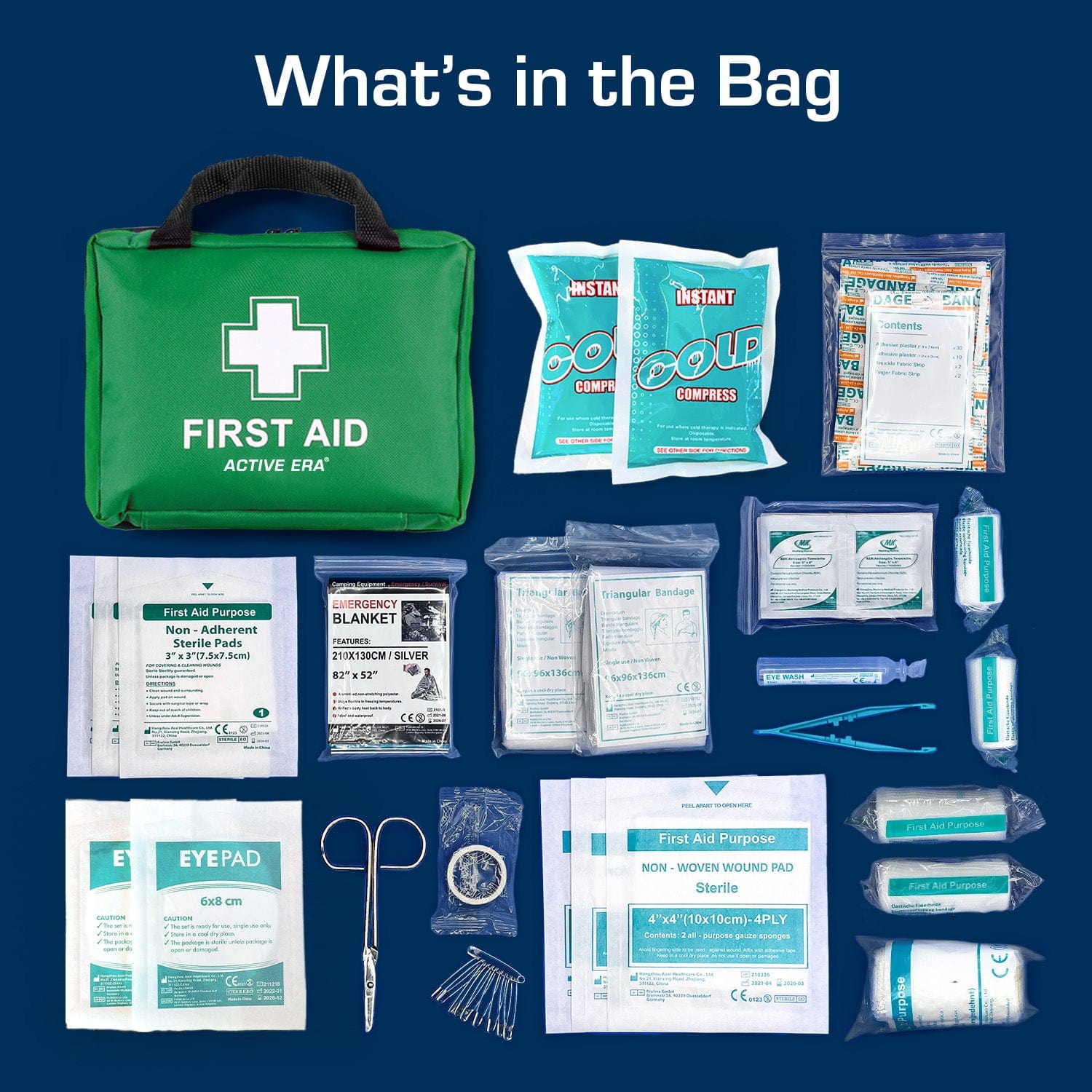 90 Piece Premium First Aid Kit Bag Green