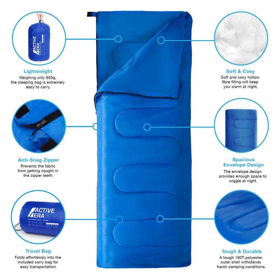 Premium Warm Lightweight Envelope Sleeping Bag (200 GSM) Free
