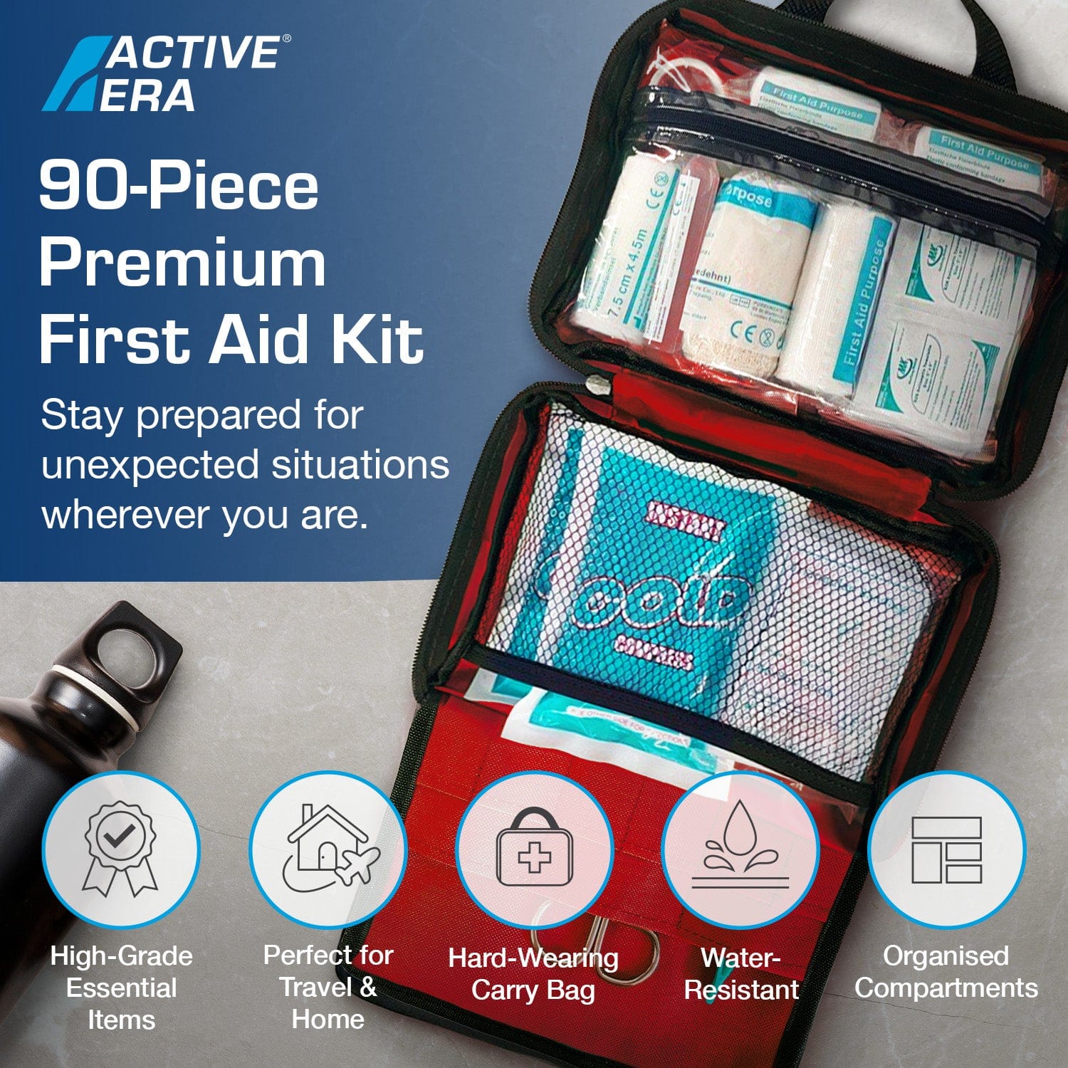 90 Piece Premium First Aid Kit Bag - Red