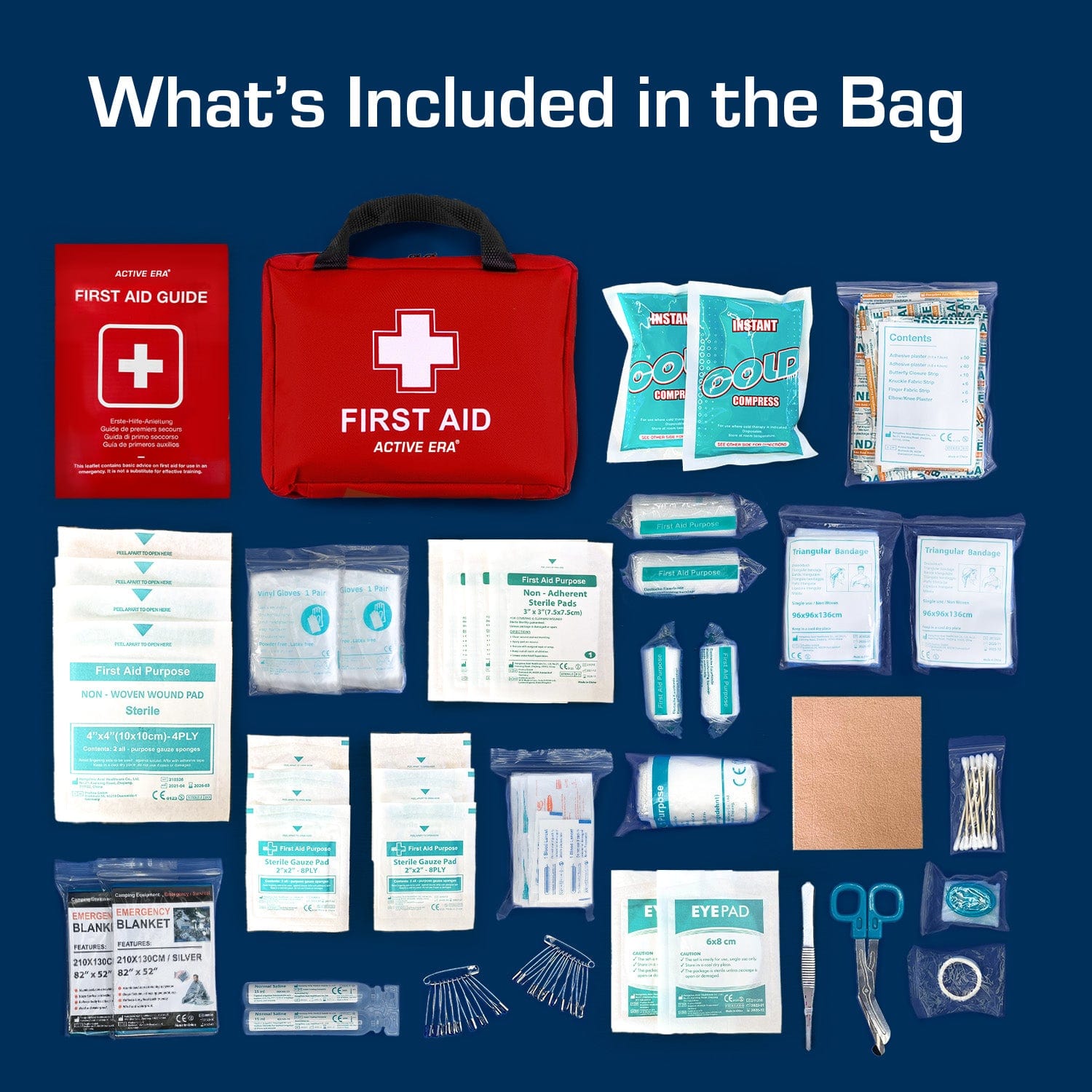 220 Piece Premium First Aid Kit Bag - Red, Free Delivery