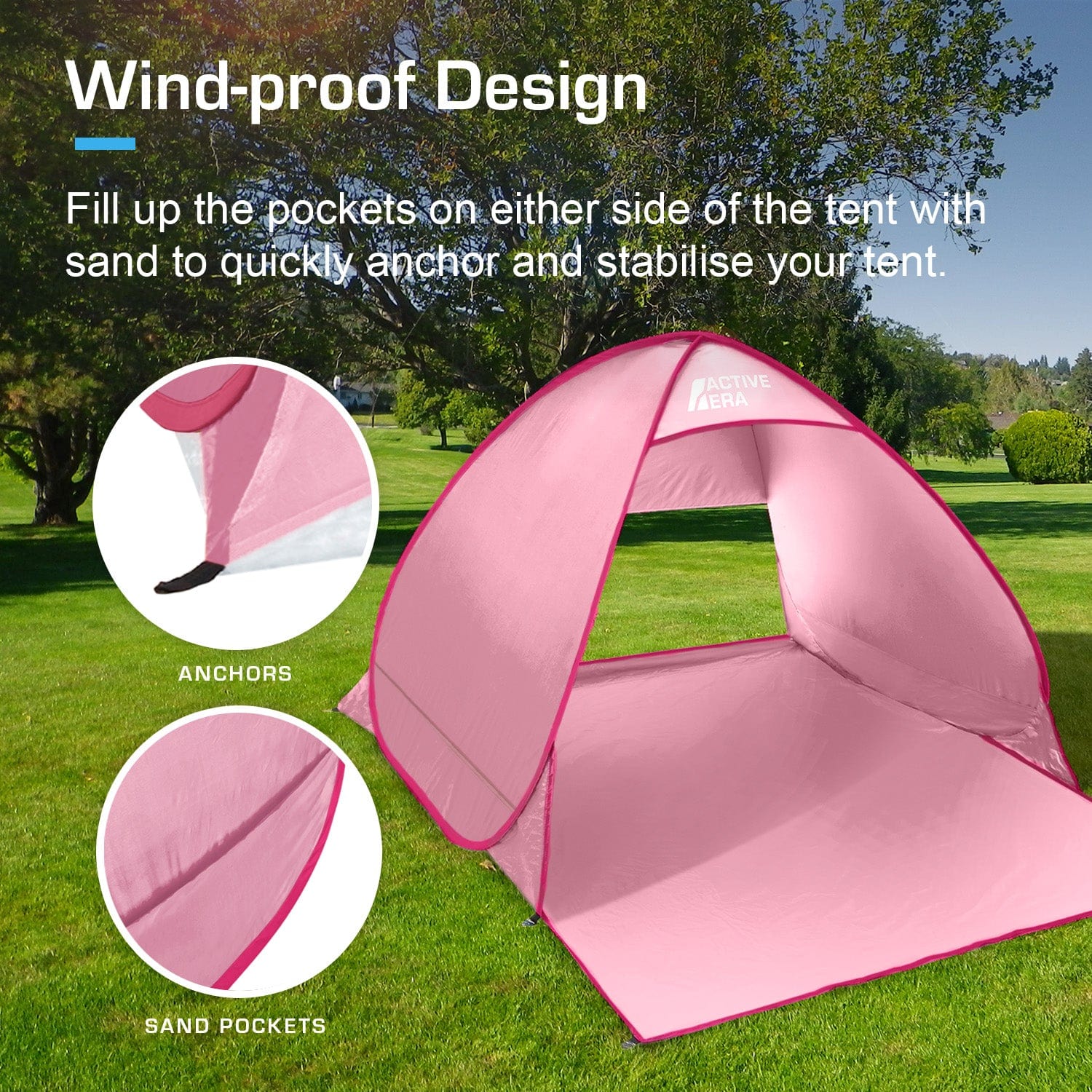 2 Person Beach Tent with UV Protection - Pink