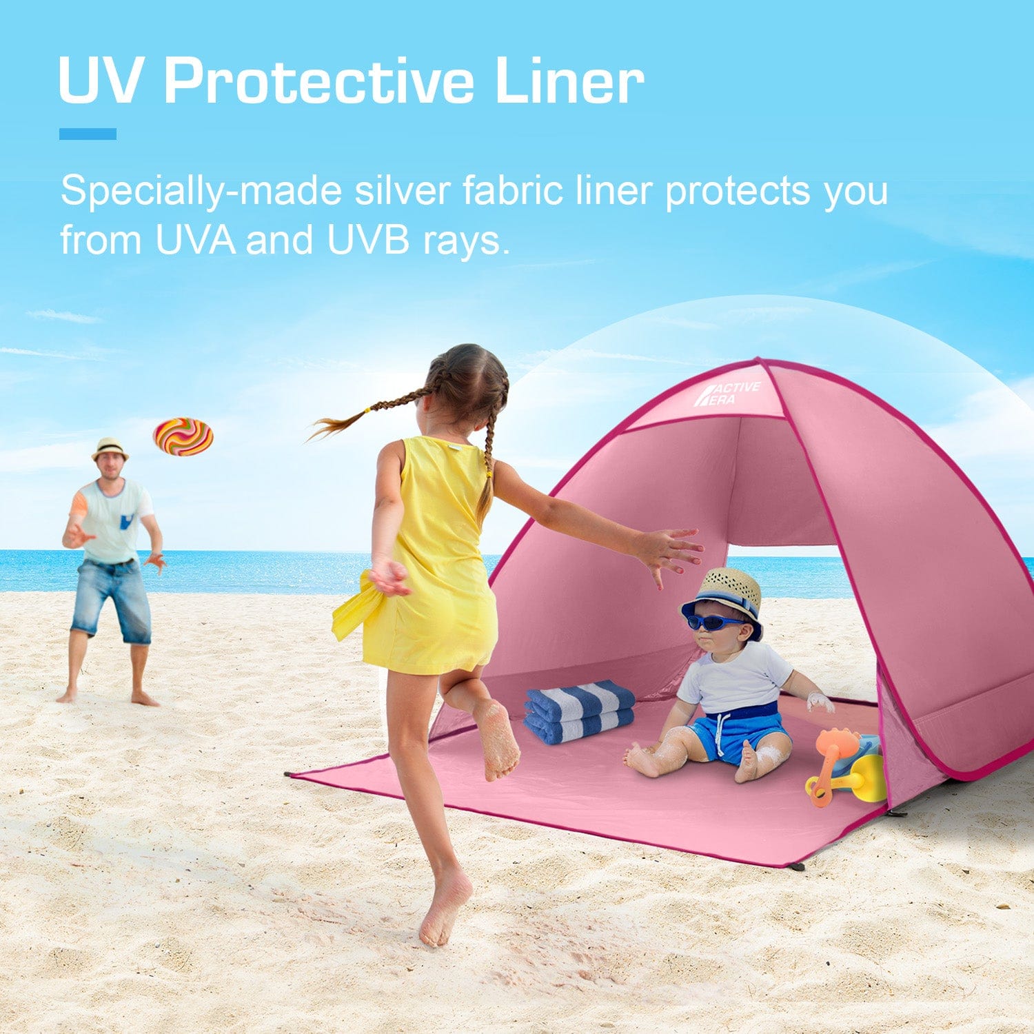 2 Person Beach Tent with UV Protection - Pink