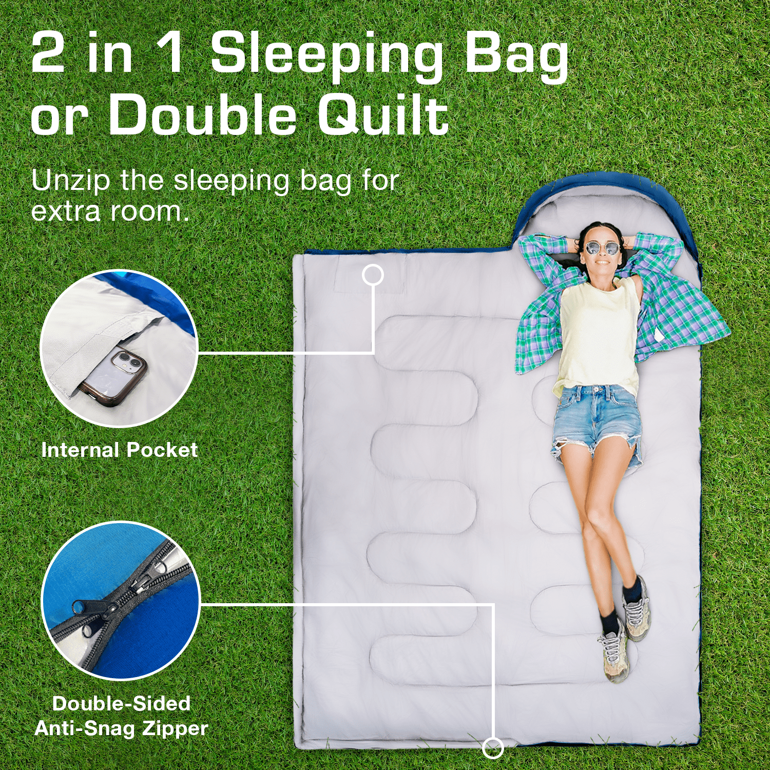 Premium Waterproof Lightweight Sleeping Bag - Blue - 3-4 Seasons